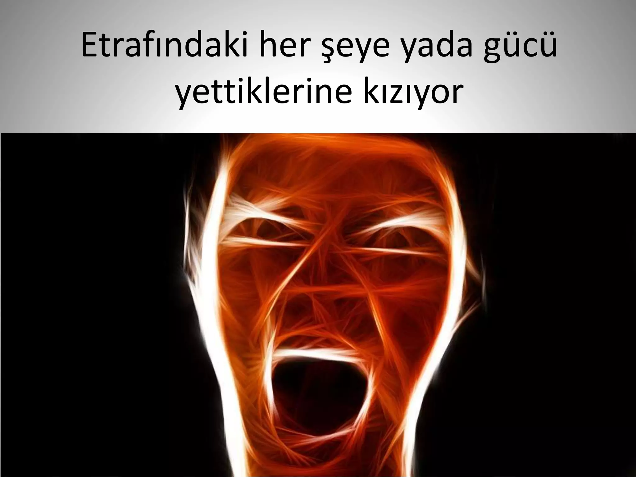 Etrafındaki her şeye yada gücü
yettiklerine kızıyor
16
 