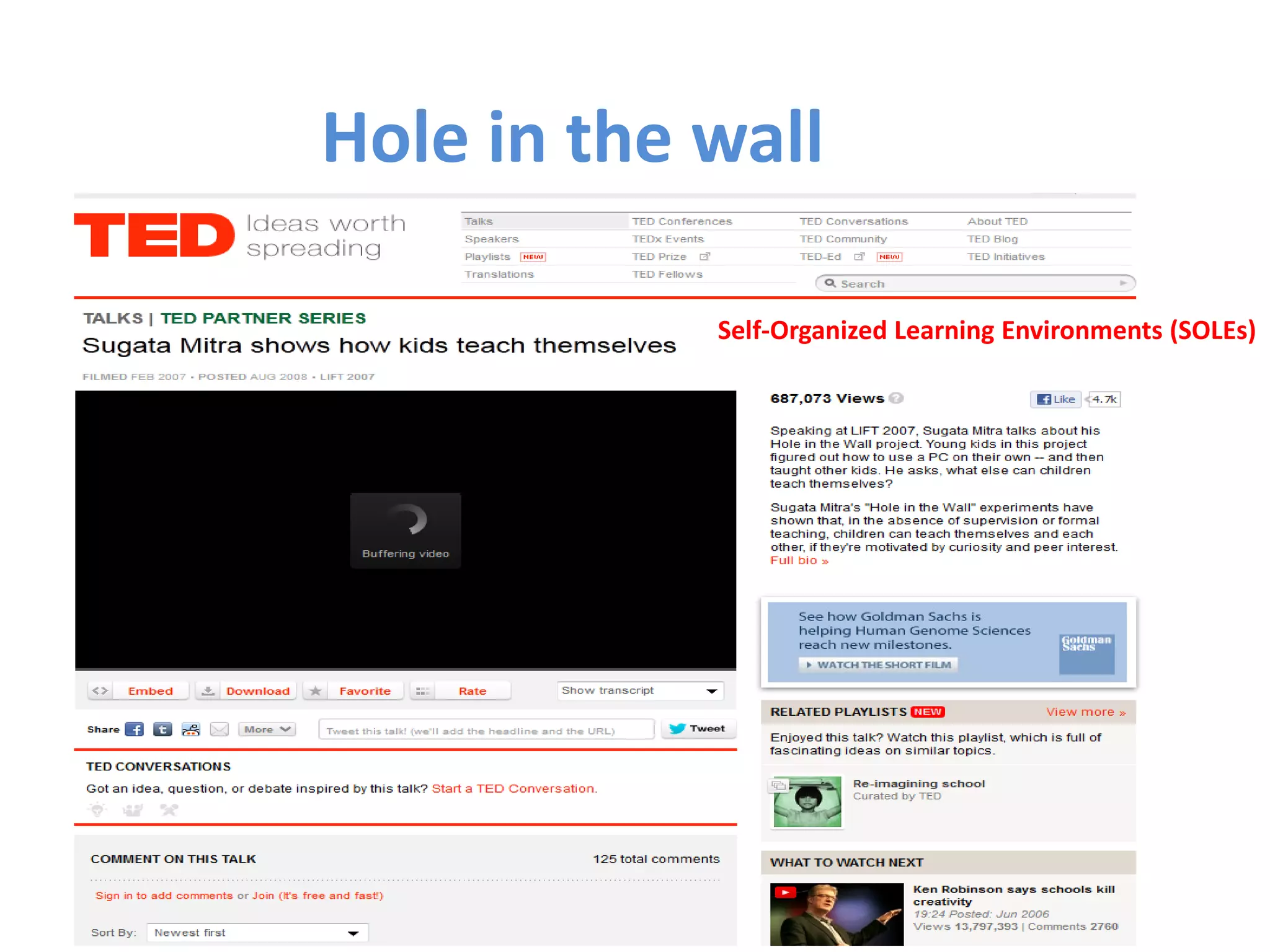 Hole in the wall
Self-Organized Learning Environments (SOLEs)
 