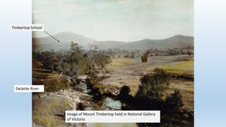 Image of Mount Timbertop held in National Gallery
of Victoria
Timbertop School
Delatite River
 