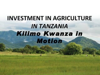 INVESTMENT IN AGRICULTURE IN TANZANIA Kilimo Kwanza in Motion 