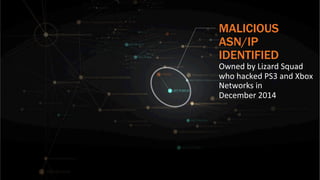 45 CONFIDENTIAL
MALICIOUS
ASN/IP
IDENTIFIED
Owned	
  by	
  Lizard	
  Squad	
  
who	
  hacked	
  PS3	
  and	
  Xbox	
  
Networks	
  in	
  	
  
December	
  2014	
  
 