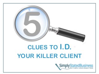 CLUES TO

I.D.

YOUR KILLER CLIENT

 