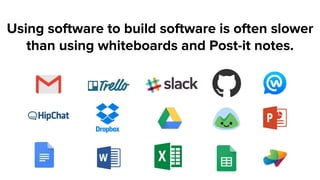 Using software to build software is often slower
than using whiteboards and Post-it notes.
 