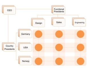 CEO
Design Sales Engineering
Norway
USA
Germany
Functional
Presidents
Country
Presidents
 