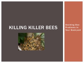 Avoiding Bee
Problems In
Your Backyard
KILLING KILLER BEES
 