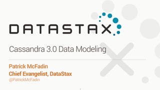 @PatrickMcFadin
Patrick McFadin 
Chief Evangelist, DataStax
Cassandra 3.0 Data Modeling
1
 