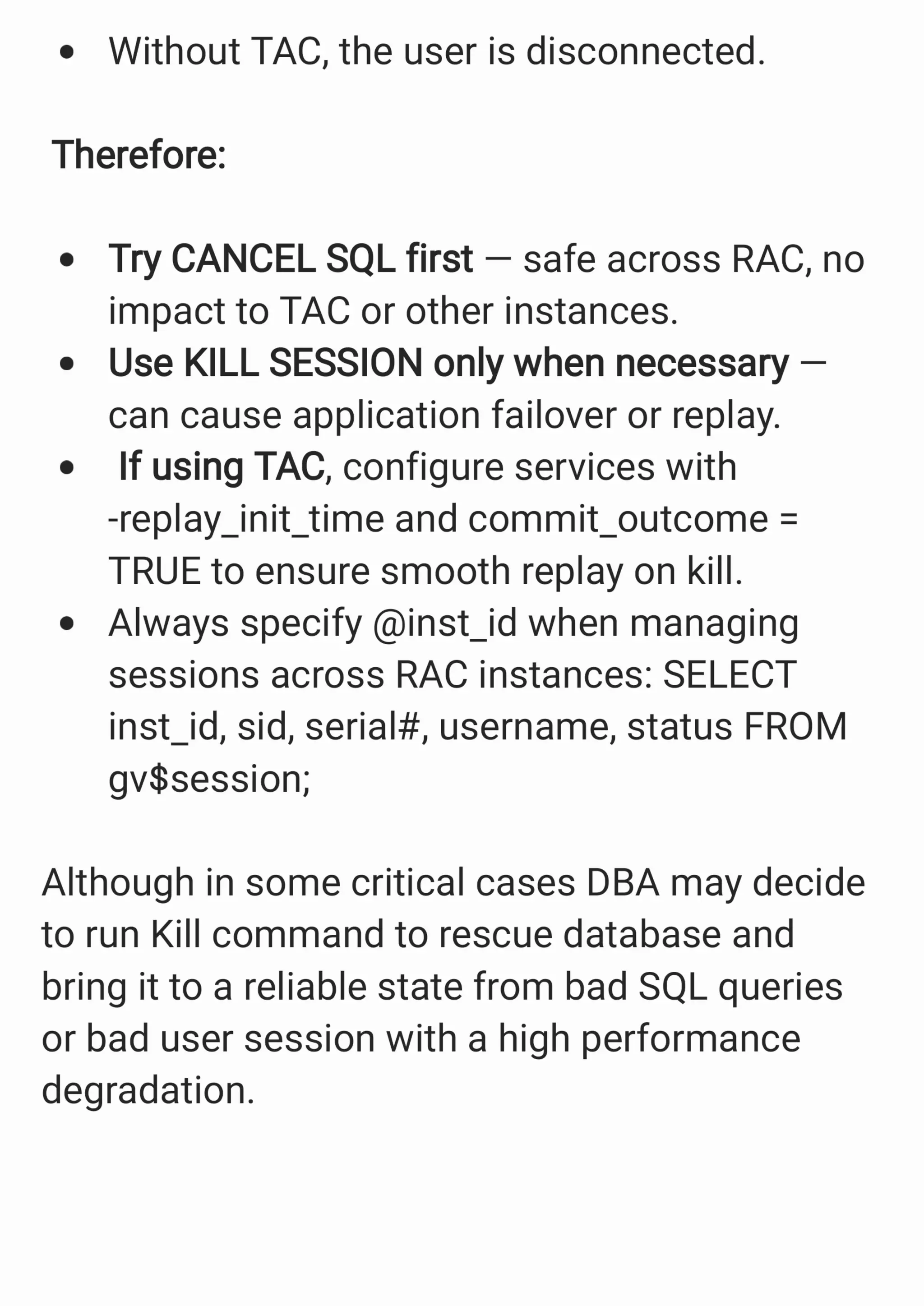 Kill a Session Vs. Cancel a SQL in Oracle Database