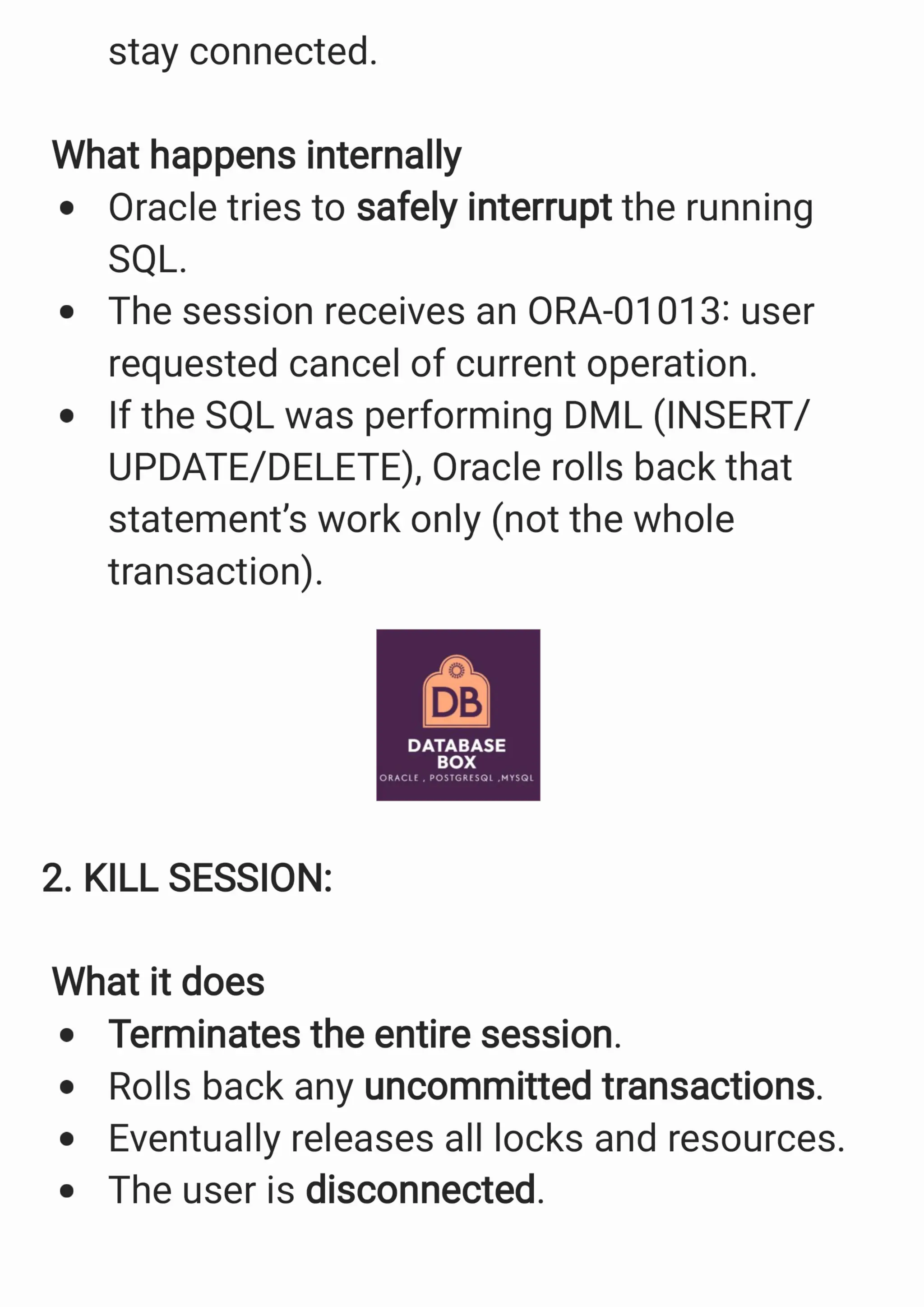 Kill a Session Vs. Cancel a SQL in Oracle Database