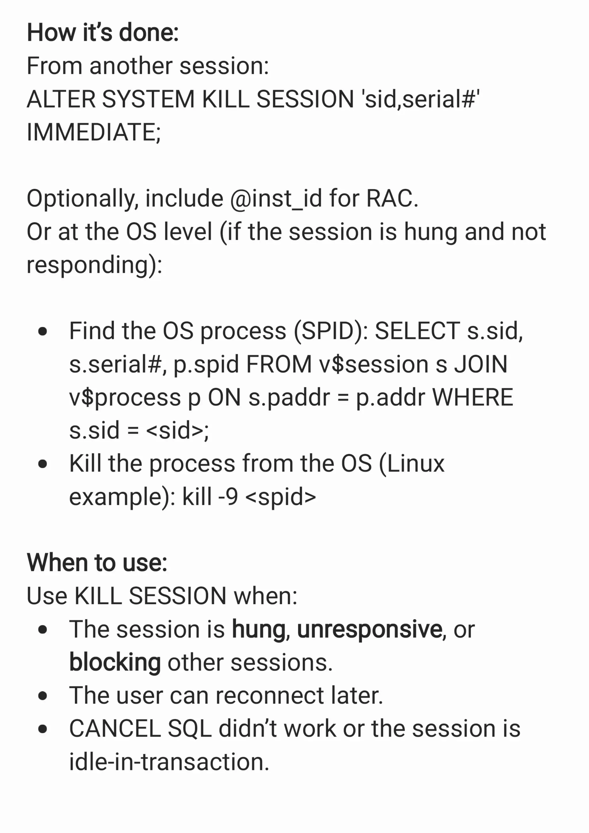 Kill a Session Vs. Cancel a SQL in Oracle Database
