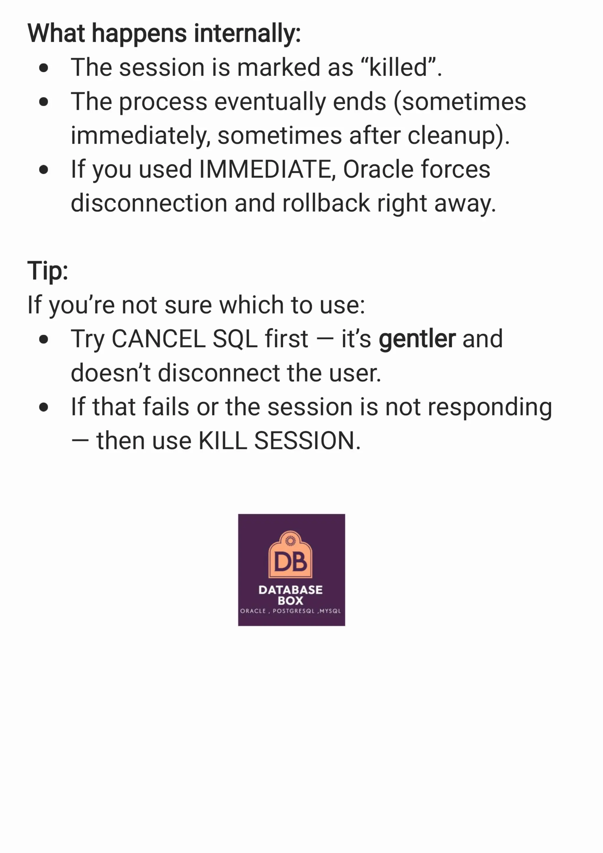 Kill a Session Vs. Cancel a SQL in Oracle Database
