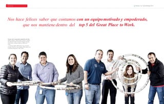 34 35 
PERSONAS PLANETA PRODUCTOS Informe de Sostenibilidad 2013 
Nos hace felices saber que contamos con un equipo motivado y empoderado, 
que nos mantiene dentro del top 5 del Great Place toWork. 
Nuestra área comercial de izquierda a derecha 
Andrea Vásquez (GBA Farma), Gustavo Castillo 
(Sr. Brand &Trade Activator), Roberto Paredes 
(GBA Norte), Adriana Gutiérrez (BTM Fem 
Care) 
>> Giorgio Taddei, BTM Infant Care; Gonzalo 
Cornejo, GBA Sur; Doris Danjoy, BTM Adult Care; 
Costantino Tanganelli, GBA, AASS. 
 