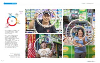 PERSONAS PLANETA PRODUCTOS Informe de Sostenibilidad 2013 
Autoservicios 
1% 
Institucional Cadena 
de farmacias 
22% 
1% 
Tipo de 
cliente 23% 
Mayoristas 
53% 
Distribuidores 
lote del producto, con el fin de que, ante 
cualquier reclamo podamos identificar 
dicho producto y tomar las medidas 
correctivas necesarias. 
Uno de nuestros grandes logros es el 
desarrollo del customer Portal, una 
plataforma que permite atender de 
manera más fácil los pedidos, aprobar las 
órdenes de compra, hacer el 
seguimiento de las notas de crédito, entre 
otras facilidades. Este servicio 
desarrollado en el Peru está siendo 
replicado en otros palses. A su vez, 
elaboramos una encuesta anual en la 
cual nos evalua como proveedores, lo 
que nos sirve para fortalecer nuestros 
lazos comerciales con ellos. 
Arriba: Héctor Cabrel, Minimarket - 
Panaderla "Goldypan" 
Abajo y derecha: Luis Arteaga y Melinda 
Villanueva, Mercado Santa Rosa (Av. 
Guardia Civil Peruana, Chorillos) 
puestos 284 y 171 respectivamente. 
82 83 
 