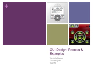 +




    GUI Design: Process &
    Examples
    Kimberly Cooper
    GUI Designer
    3/22/12
 