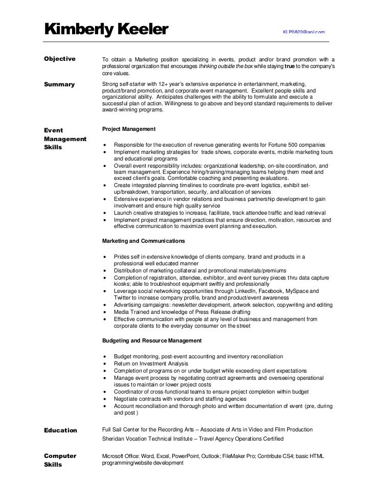 kimberlykeeler marketing resume 2012 trade show manager resumes