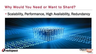 Why Would You Need or Want to Shard?
• Scalability, Performance, High Availability, Redundancy
 