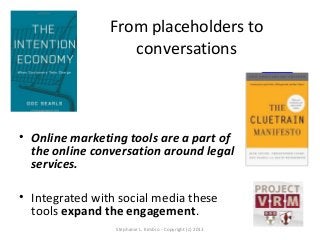 From placeholders to
                   conversations



• Online marketing tools are a part of
  the online conversation ...