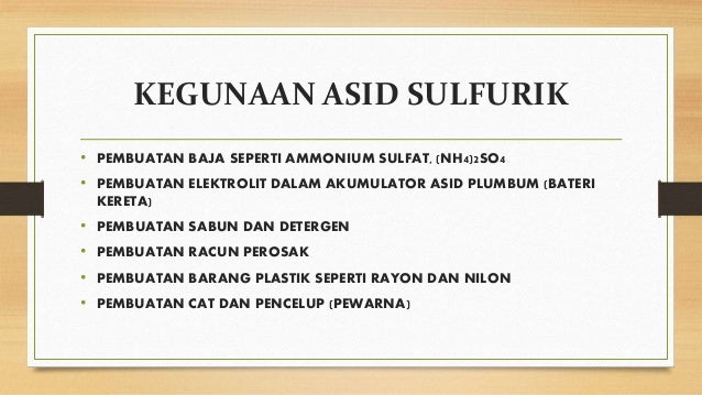 Bahan Buatan Dalam Industri Asid Sulfurik Kimia