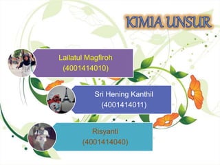 Lailatul Magfiroh
(4001414010)
Sri Hening Kanthil
(4001414011)
Risyanti
(4001414040)
 