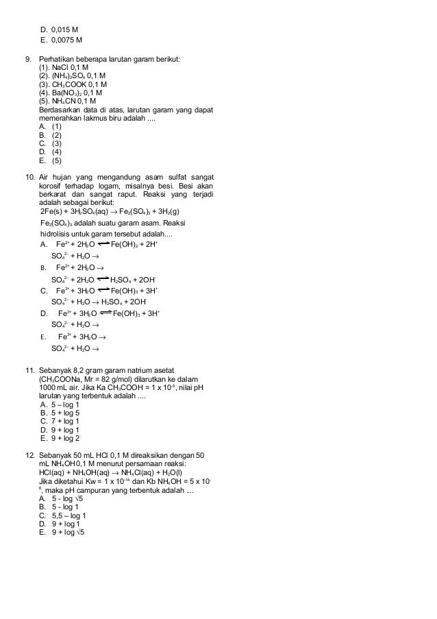 Soal Ulangan Tengah Semester Genap Kimia Kelas Xi