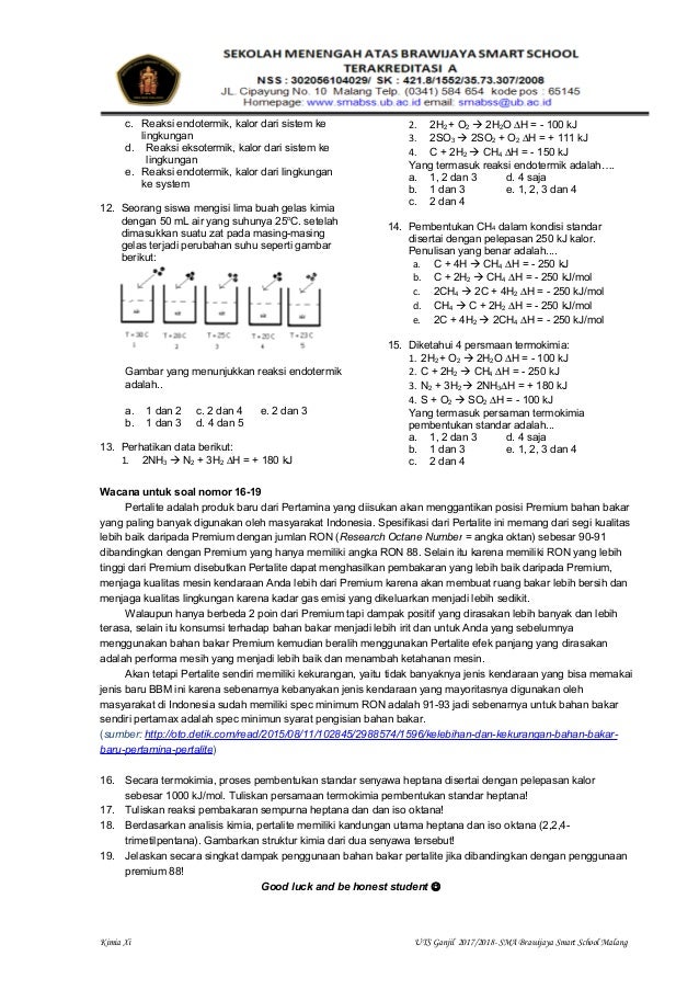 Latihan Soal Uts Kimia Kelas Xi Ipa