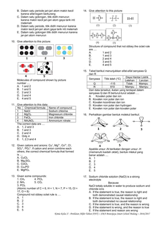 Latihan Penilaian Akhir Tahun (PAT) Kimia Kelas X