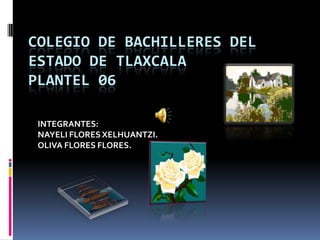 COLEGIO DE BACHILLERES DEL
ESTADO DE TLAXCALA
PLANTEL 06

 INTEGRANTES:
 NAYELI FLORES XELHUANTZI.
 OLIVA FLORES FLORES.
 