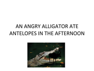 AN ANGRY ALLIGATOR ATE ANTELOPES IN THE AFTERNOON 