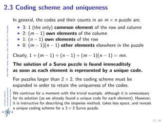 24thIWMS|Haikou,Hainan,China|May2015|K.Vehkalahti
2.3 Coding scheme and uniqueness
In general, the codes and their counts ...