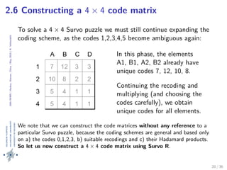 24thIWMS|Haikou,Hainan,China|May2015|K.Vehkalahti
2.6 Constructing a 4 × 4 code matrix
To solve a 4 × 4 Survo puzzle we mu...