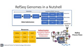 National Center for Biotechnology Information
RefSeq Genomes in a Nutshell
Sequence
Assembly
(Annotate)
Submit
GenBank/INS...