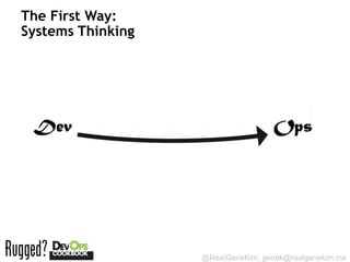 The First Way:
Systems Thinking




                   @RealGeneKim, genek@realgenekim.me
 