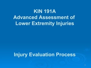 I njury Evaluation Process   KIN 191A Advanced Assessment of  Lower Extremity Injuries 