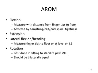 Kin191 A.Ch.10. Lumbar. Thoracic. Evaluation | PPT