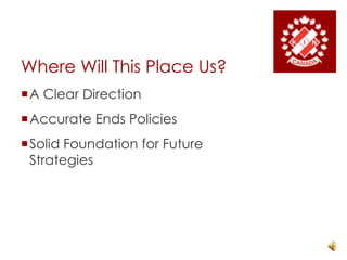 Where Will This Place Us?A Clear DirectionAccurate Ends PoliciesSolid Foundation for Future Strategies