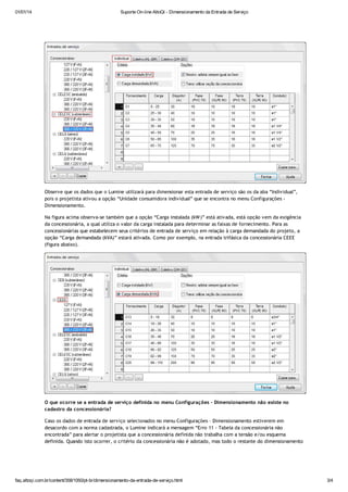 Kinder   dimensionamento da entrada de serviço