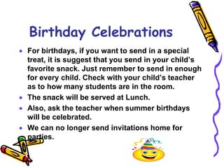 MoneyAlways put money in an envelope in the front of the daily folder. Please label the envelope with your child’s name and the purpose for the money.Checks should have the child’s name, the teacher’s name, and the student’s ID number  			Student Breakfast- $1.25	     	    		Reduced Breakfast- $.30                                    	    	Student Lunch $2.00           	Reduced lunches-$.40           	Milk-$.40      Water-$.40Ice cream-$1.00 Tuesday and Thursday only
