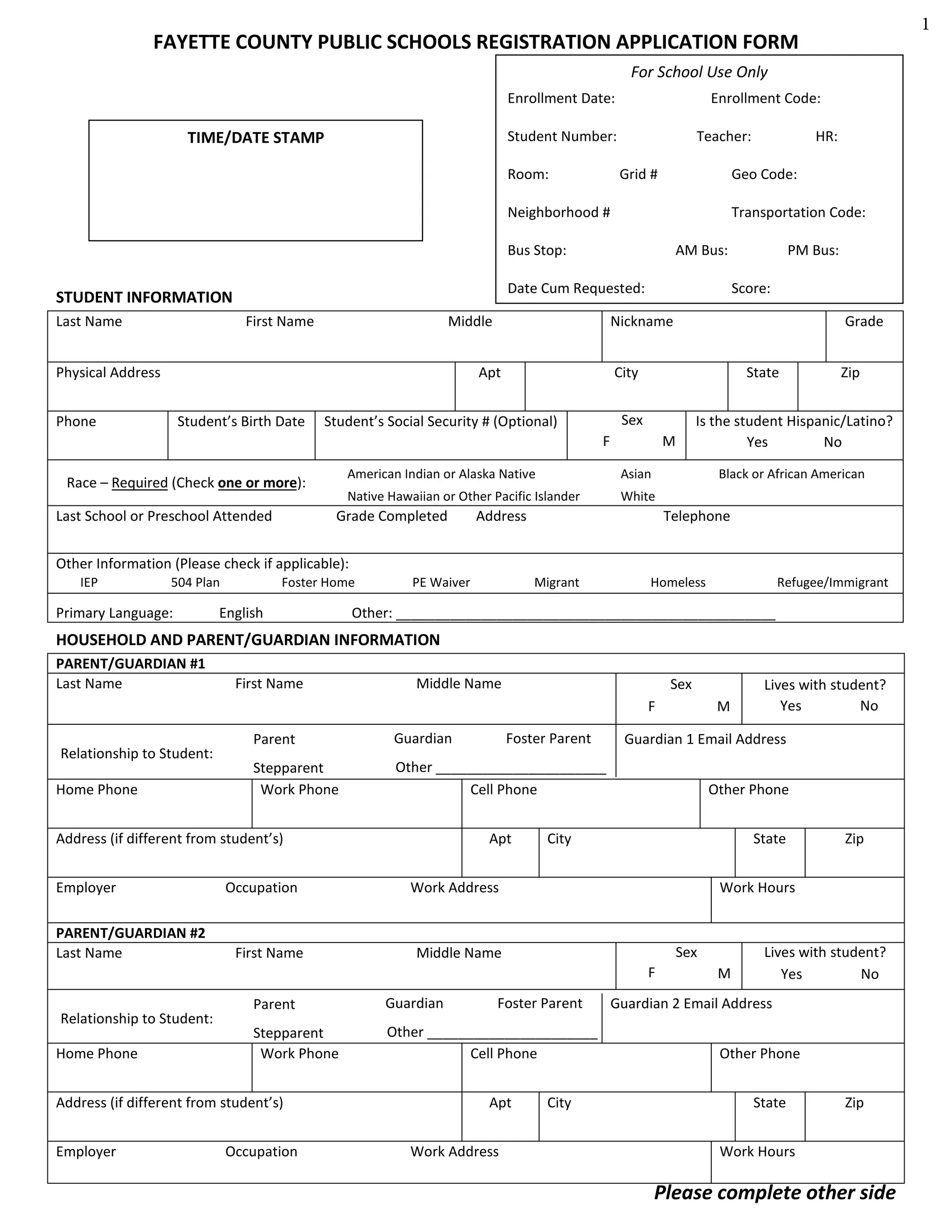 Kindergarten Registration Form PDF
