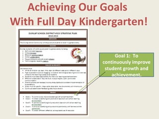 Achieving Our Goals  With Full Day Kindergarten! Goal 1:  To continuously improve student growth and achievement. 