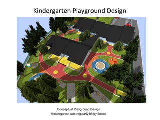 Kindergarten Playground Design
Conceptual Playground Design
Kindergarten was regularly hit by floods.
 