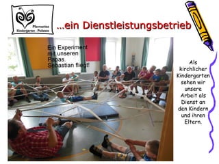 Als
kirchlicher
Kindergarten
sehen wir
unsere
Arbeit als
Dienst an
den Kindern
und ihren
Eltern.
……ein Dienstleistungsbetriebein Dienstleistungsbetrieb
 