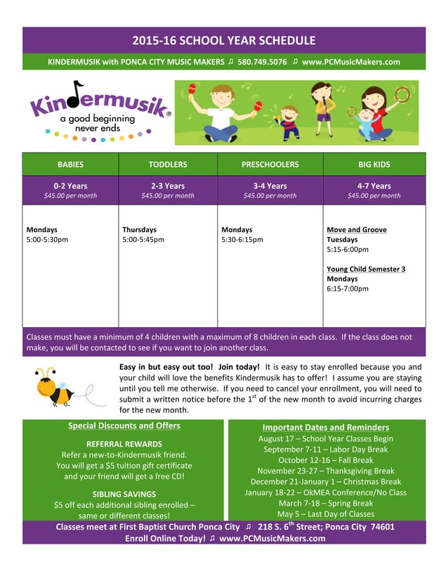 Kindermusik Schedule 20152016 PDF