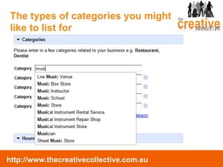 The types of categories you might like to list for 