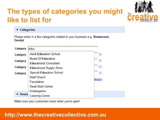 The types of categories you might like to list for 