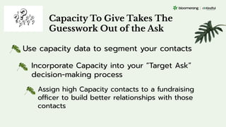Capacity To Give Takes The
Guesswork Out of the Ask
Use capacity data to segment your contacts
Incorporate Capacity into y...