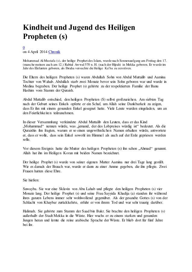 Kindheit Und Jugend Des Heiligen Propheten