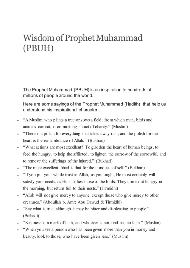 Kindness Of Prophet The Prophet Muhammad Taught Love Docx