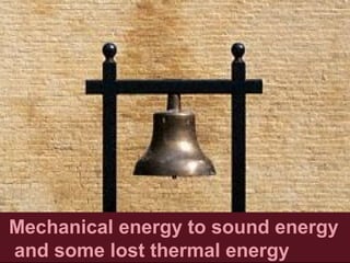 Mechanical energy to sound energy
and some lost thermal energy

 