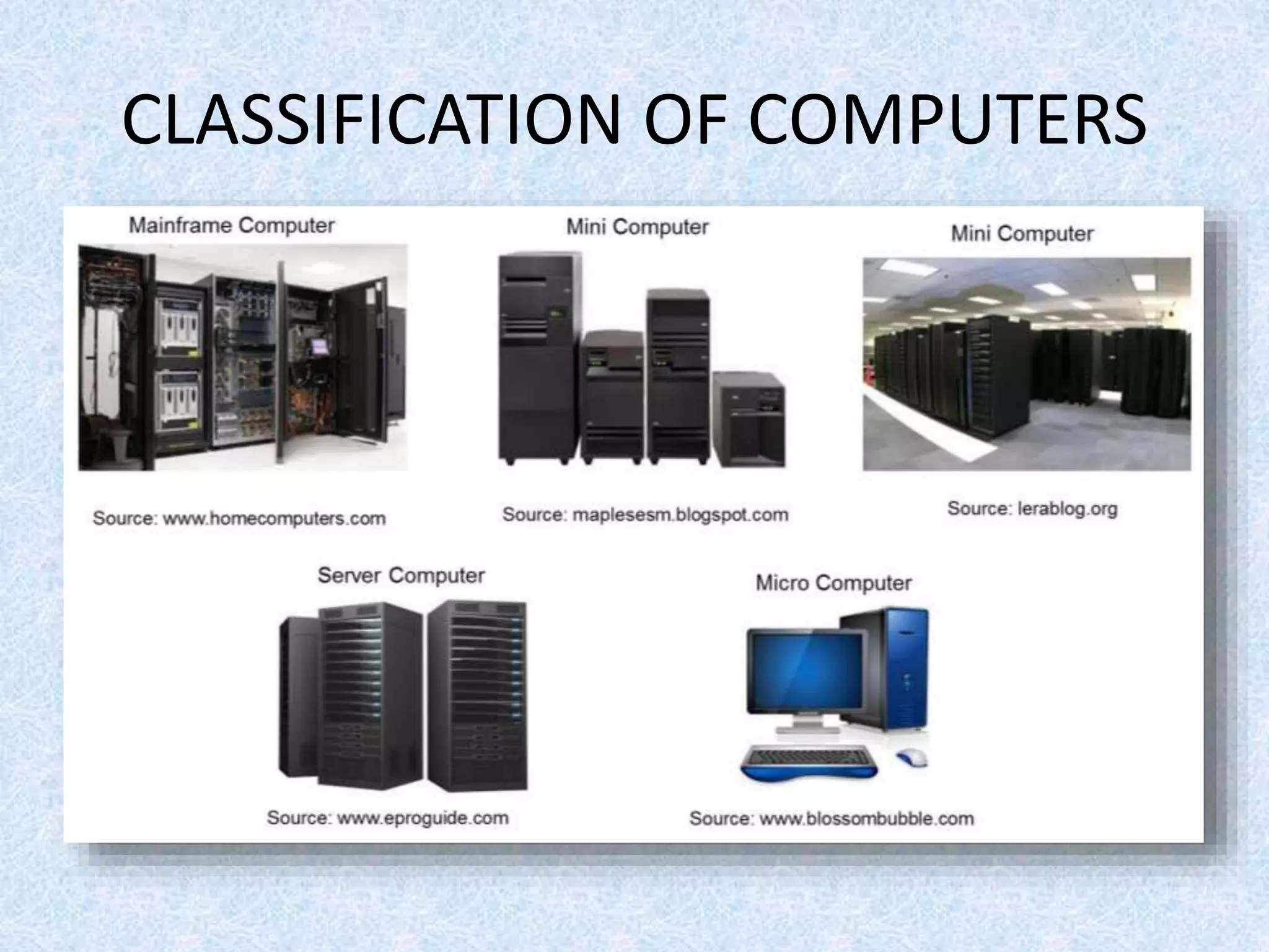 CLASSIFICATION OF COMPUTERS
 
