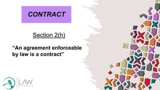 CONTRACT
Section 2(h)
“An agreement enforceable
by law is a contract”
 
