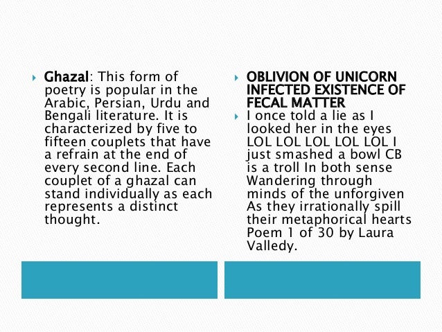 kinds of poetry with examples ghazal poem format